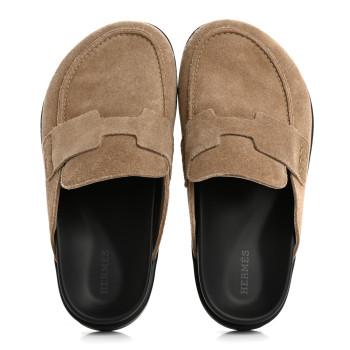 HERMES Suede Calfskin Mens Go Mules 36 Beige Argile