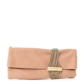 JIMMY CHOO Shimmer Suede Crystal Chandra Clutch Blush