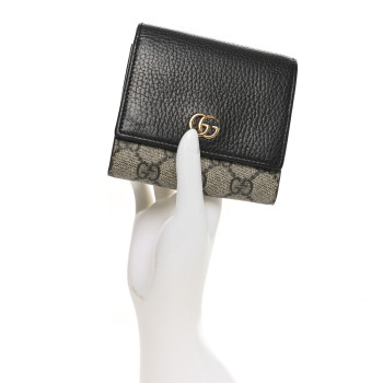 GUCCI Dollar Calfskin GG Supreme Monogram Medium GG Marmont Wallet Black Beige Ebony