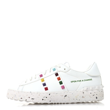 VALENTINO GARAVANI Vegan Leather Womens Rockstud Open for a Change Sneakers 37.5 White Multicolor