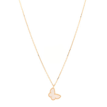 VAN CLEEF & ARPELS 18K Yellow Gold Mother of Pearl Sweet Alhambra Butterfly Pendant Necklace
