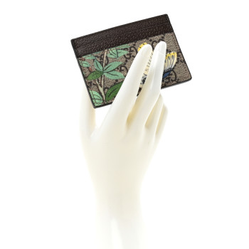 GUCCI GG Supreme Monogram Tian Card Holder Beige Multicolor New Acero