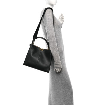 FENDI Vitello Seta Glazed Fabric FF 1974 Medium Peekaboo X-Lite Black Mogano Panna