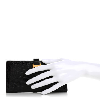 HERMES Shiny Alligator Bearn Gusset Wallet Aubergine
