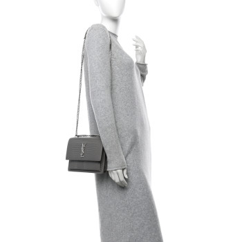 SAINT LAURENT Calfskin Crocodile Embossed Medium Monogram Sunset Fog