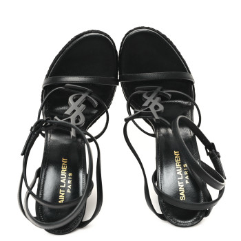 SAINT LAURENT Calfskin Cassandra Espadrille 105 Wedges 38 Black