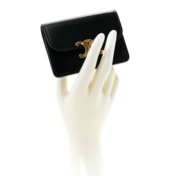CELINE Shiny Calfskin Triomphe Flap Card Holder Black