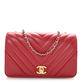 CHANEL Calfskin Chevron Quilted Mini Statement Flap Red