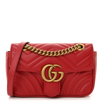 GUCCI Calfskin Matelasse Mini GG Marmont Shoulder Bag Hibiscus Red