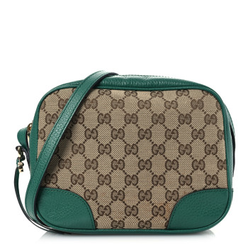 GUCCI Monogram Dollar Calfskin Mini Bree Messenger Bag Beige Ebony Emerald