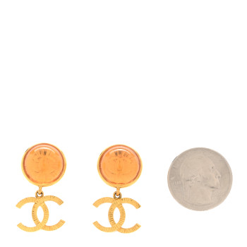 CHANEL Metal Round CC Medallion Drop Earrings Gold