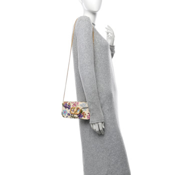 VALENTINO GARAVANI Satin Moire Floral Vlogo Loco Shoulder Bag  White Multicolor