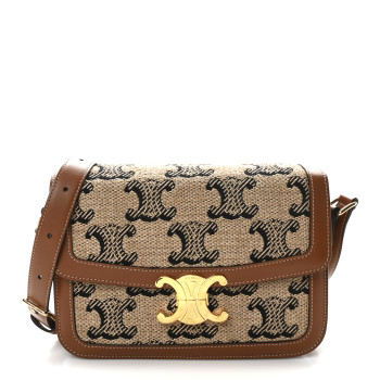 CELINE Canvas Calfskin Triomphe Embroidered Medium Triomphe Bag Tan