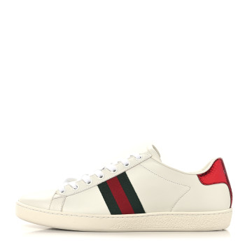 GUCCI Calfskin Ayers Bee Embroidered Womens Ace Sneakers 40.5 White Green
