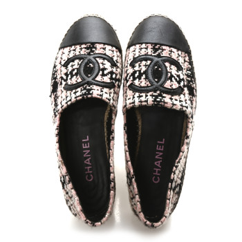 CHANEL Tweed Lambskin CC Espadrilles 39 Pink Black