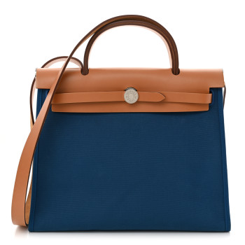 HERMES Vache Hunter Toile Herbag Zip 31 PM Bleu Natural