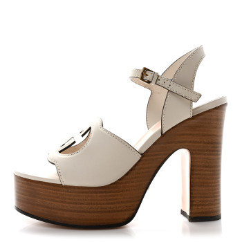 GUCCI Cosmos Softy Calfskin Wooden Interlocking G Cut-Out 30/120mm Platform Sandals 40 Mystic White