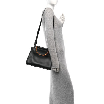 GUCCI Nappa Bamboo Small Nymphaea Top Handle Bag Black