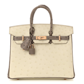 HERMES Ostrich Horseshoe Birkin 25 Beton Gris Tourterelle