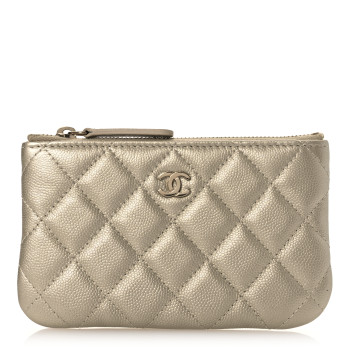 CHANEL Metallic Caviar Quilted Small Cosmetic Case Gold