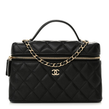 CHANEL Caviar Quilted Top Handle Slim Vanity With Chain Black