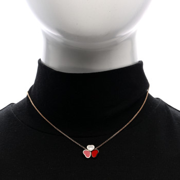 CHOPARD 18K Rose Gold Diamond Happy Hearts Wings Pendant Necklace Red