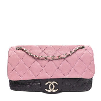 CHANEL Lambskin Quilted Bi-Color Medium Single Flap Light Purple