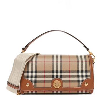 BURBERRY Calfskin Giant Check E-Canvas Elongated Note Crossbody Bag Briar Brown