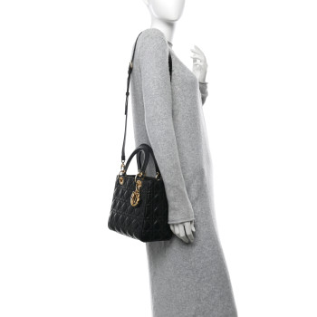 CHRISTIAN DIOR Lambskin Cannage Medium Lady Dior Black