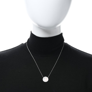 TIFFANY 18K White Gold Diamond Pink Opal T Circle Pendant Necklace
