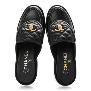 CHANEL Lambskin Quilted CC Turnlock Mules 36 Black
