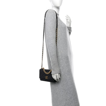 CHANEL Lambskin Quilted Chanel 19 Wallet On Chain WOC Black