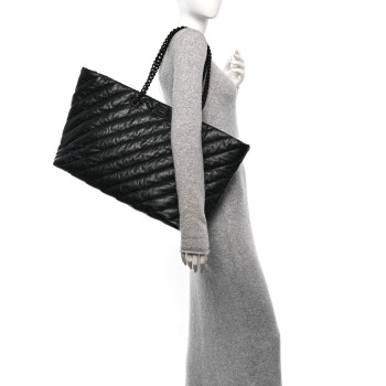 BALENCIAGA Crushed Calfskin Quilted Matte Black Hardware Large Crush Carry All Tote Bag Black