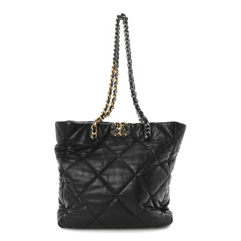 CHANEL Lambskin Quilted Chanel 19 Shopping Bag Black