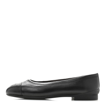 CHANEL Lambskin Cap Toe CC Uniform Ballerina Flats 37.5 Black