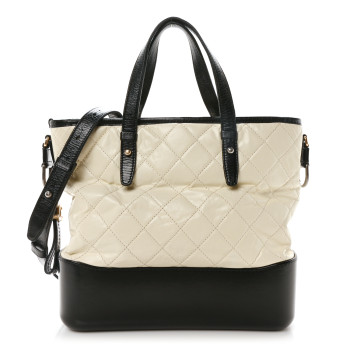 CHANEL Aged Calfskin Quilted Medium Gabrielle Shopping Tote White Black