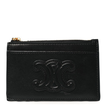 CELINE Smooth Lambskin Zip Triomphe Card Holder Black