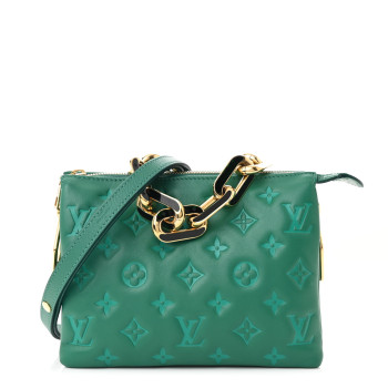 LOUIS VUITTON Lambskin Embossed Monogram Coussin BB Emeraude