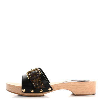 LOUIS VUITTON Calfskin Monogram Cottage Mules 37 Black