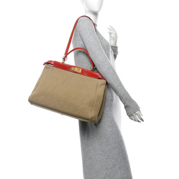 FENDI Corda Zucca Large Peekaboo Iconic Satchel Natural Pumpkin