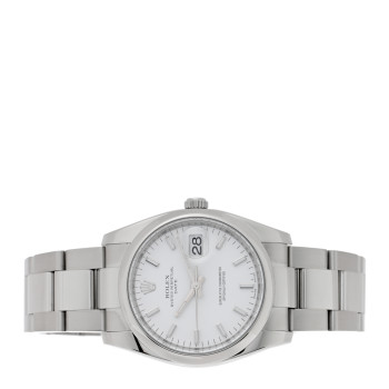 ROLEX Stainless Steel 34mm Oyster Perpertual Date Watch White 115200