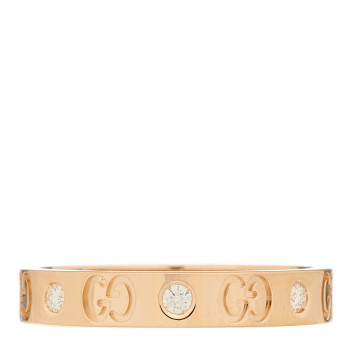 GUCCI 18K Rose Gold Diamond Icon Band Ring 61 9.5