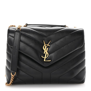 SAINT LAURENT Calfskin Y Quilted Monogram Small Loulou Chain Satchel Black