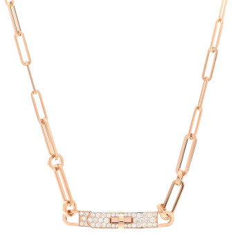 HERMES 18K Rose Gold Diamond Pave Kelly Chaine Choker Necklace
