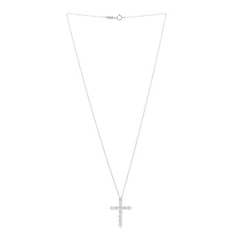 TIFFANY Platinum Diamond Large Cross Pendant Necklace