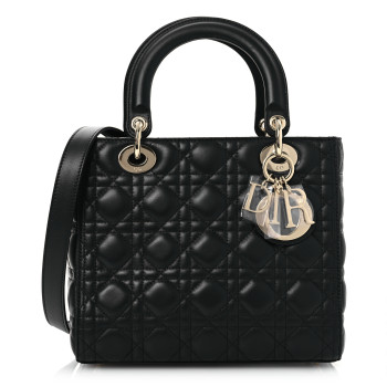 CHRISTIAN DIOR Lambskin Cannage Medium Lady Dior Black
