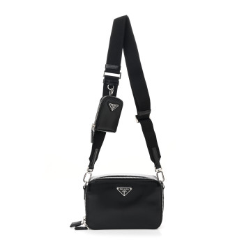 PRADA Spazzolato Small Brique Crossbody Bag Black