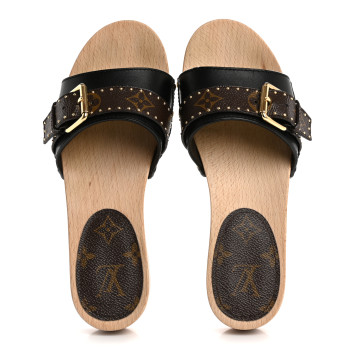 LOUIS VUITTON Calfskin Monogram Cottage Mules 37 Black