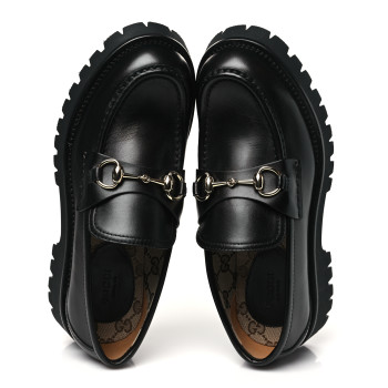 GUCCI Real Betis Glamour Calfskin Horsebit Womens Mocassin Loafers 39 Black