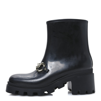 GUCCI Rubber Womens Horsebit Ankle Boots 41 Black
